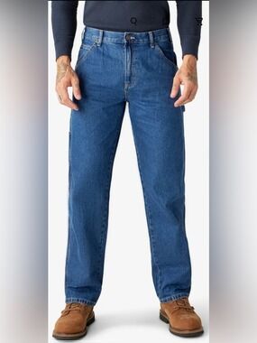 Dickies Relaxed Fit 100% Cotton Carpenter Jeans in Stonewashed Indigo Blue 36x32